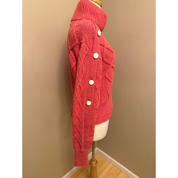 HELLESSY New York 100% Merino Wool Pink Turtleneck Sweater Button Sleeve Sz XS - Picture 2 of 6